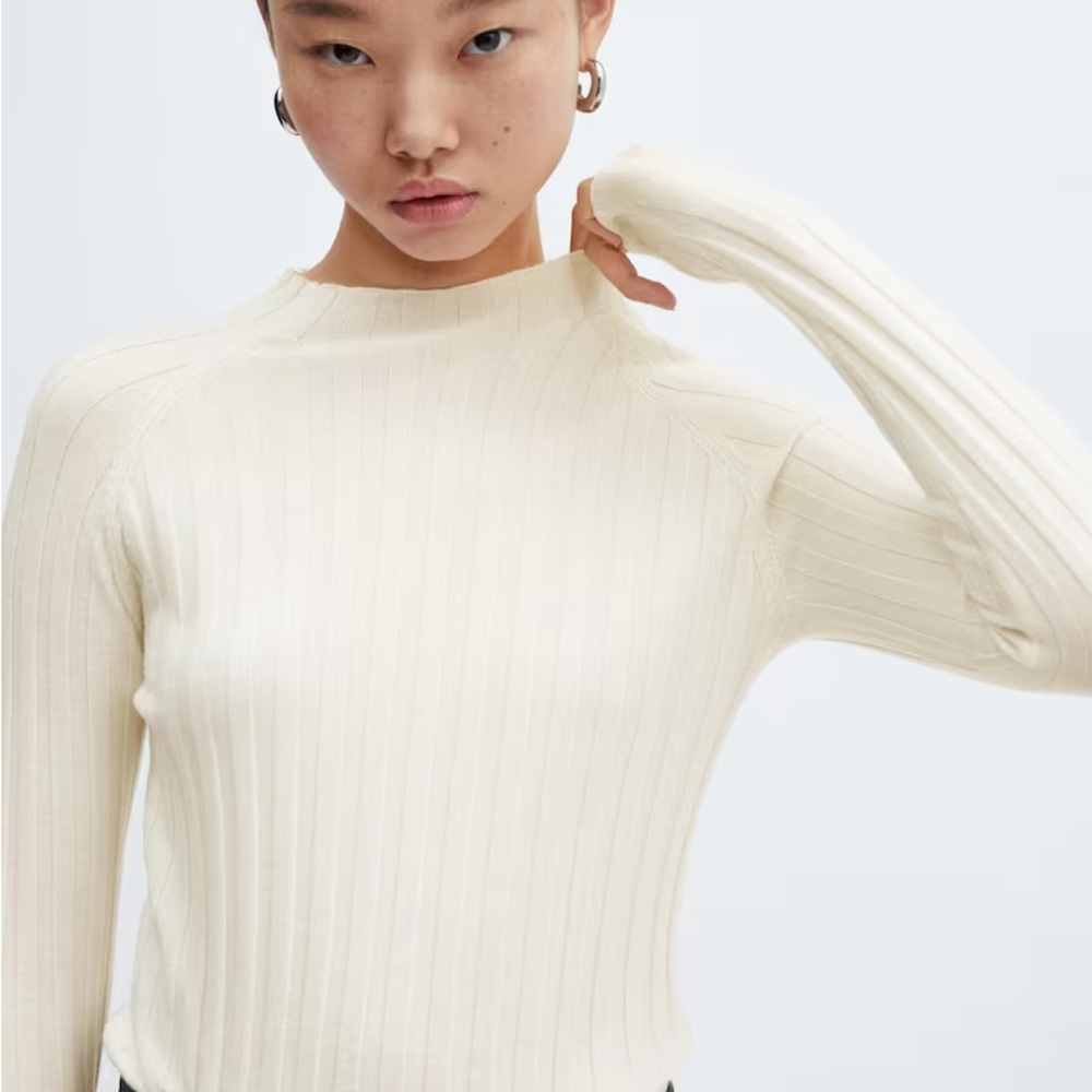 MANGO High collar ribbed knit sweater NWT